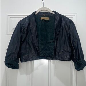 Vintage Black Leather Cropped Jacket 3/4 sleeves